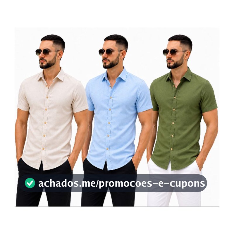 Camisa Masculina Dunas Manga Curta Gola Italiana Slim Premium Elegante Casual Verão