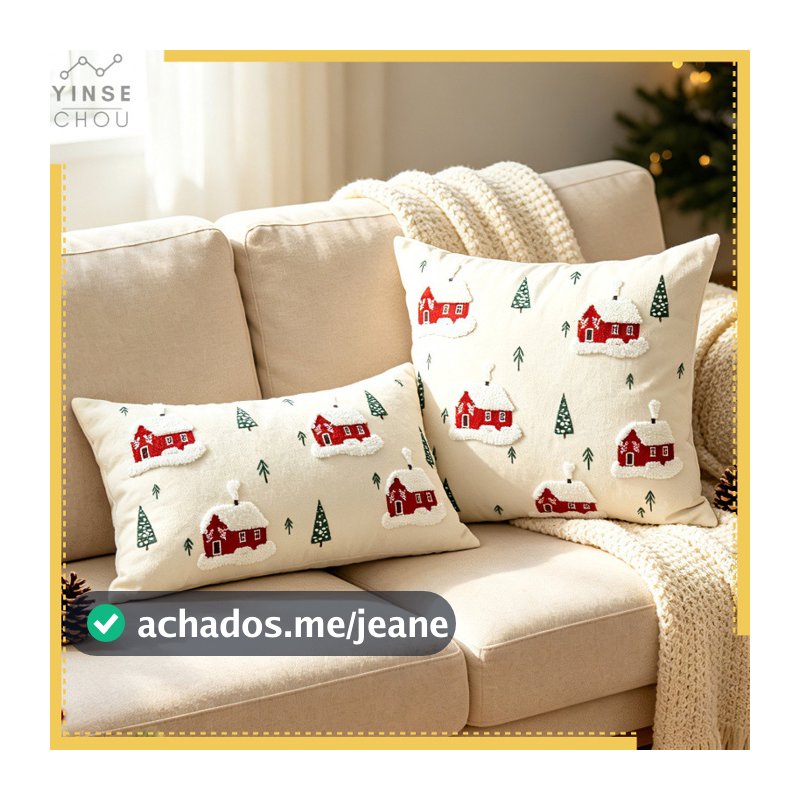 Capa de almofada moderna e minimalista em estilo europeu e americano com padrão de casinha vermelha de Natal, 45x45cm, 3