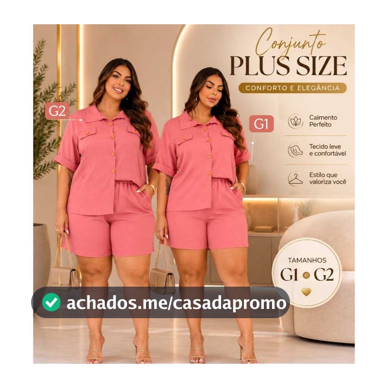 Conjunto Feminino Plus Size Camisa e Short. Sensorial Marrante moda Verão