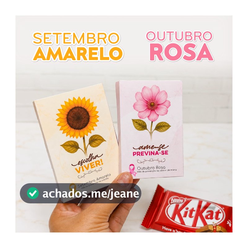 Lembrancinha Outubro Rosa | CAIXA PARA KIT KAT | Setembro Amarelo -  Novembro azul - Natal