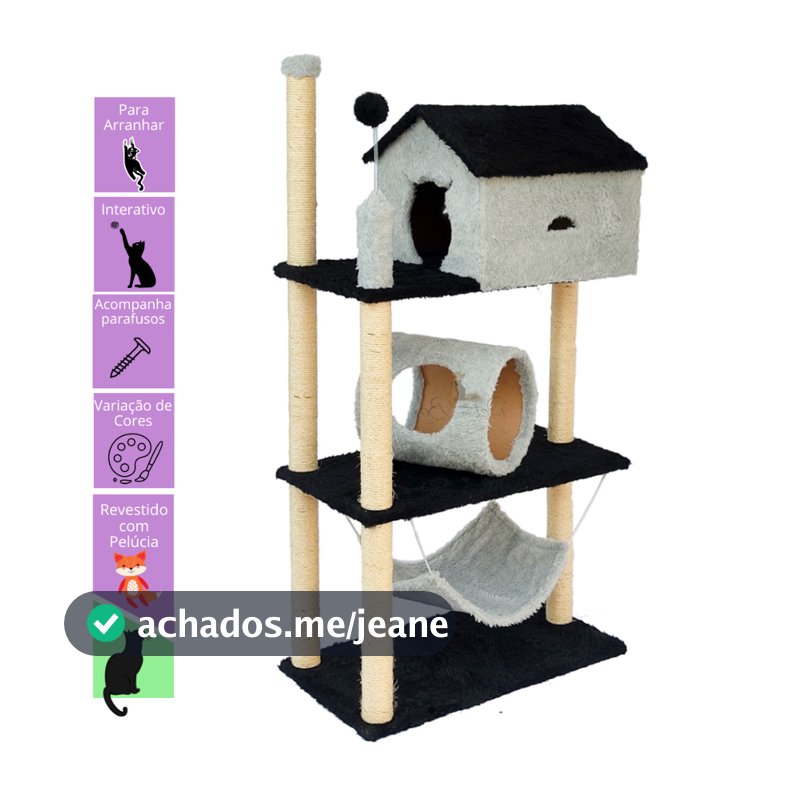 Arranhador Casinha para Gatos 3 Andares Túnel e Rede Brinquedo Torre Poste Sisal Cama
