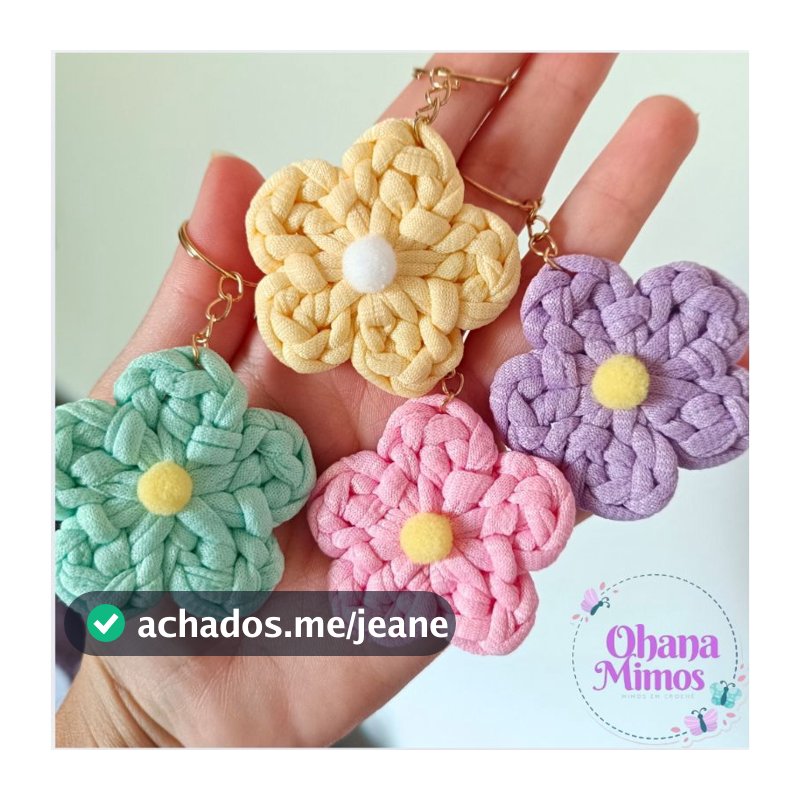 Chaveiro Lembrancinha Flor de crochê feitas a mão kits com 30/40/50/60/100 unidades COM e SEM Saquinho individuais