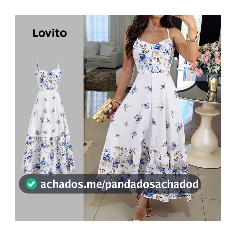 Lovito Floral Vestido Boho com Botões Na Frente Estampa Primavera/verão para Mulheres LBL34097