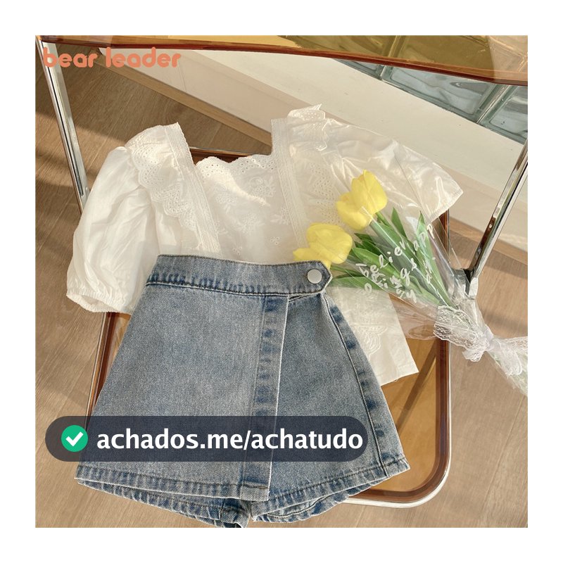Líder Urso Conjunto De Roupas Infantis Novo Verão Meninas Moda Blusa De Renda Top & Jeans Coreano Toddlers Kids Casual Pants 2pcs