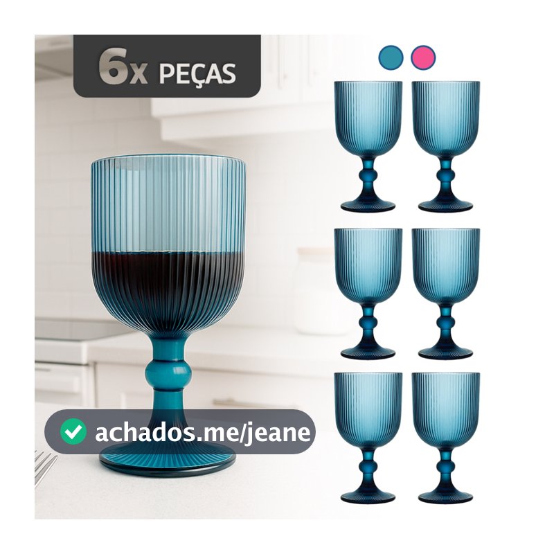 Kit 6 Taças Vidro 350ml Texturizado com Design Decorativo | Para Drinks e Sobremesas