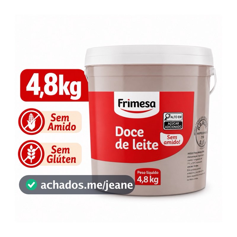 Doce de Leite Frimesa 4,8kg Sem Amido Cremoso Para Bolos Churros Recheios Coberturas Confeitaria Premium
