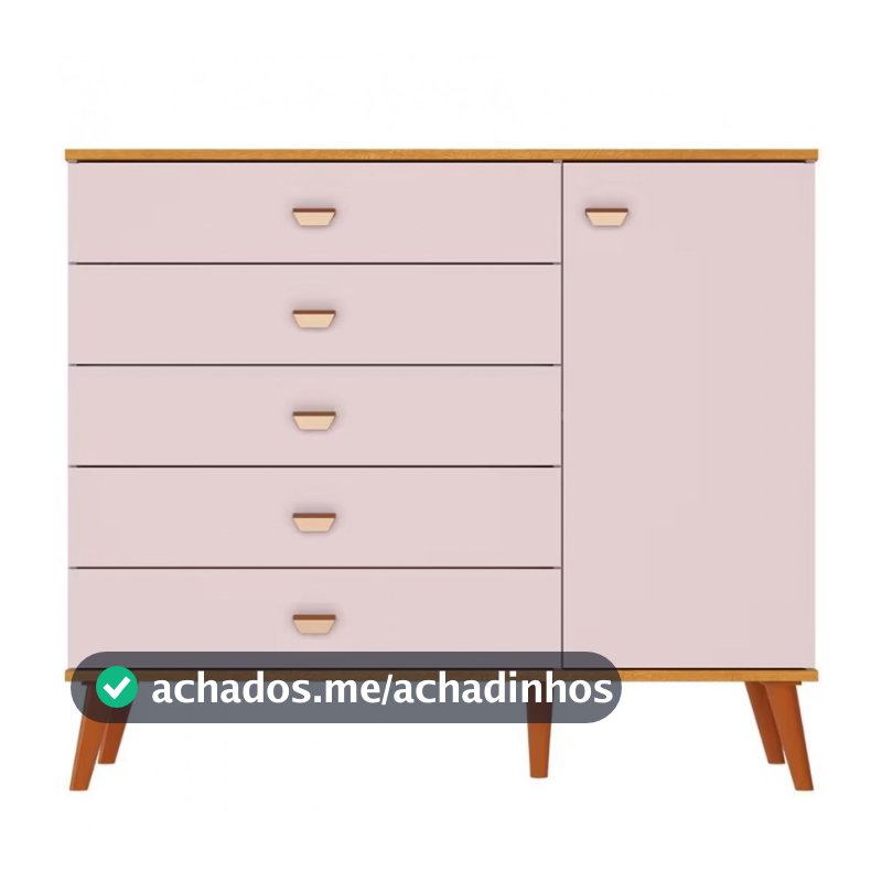 Cômoda Infantil Bartira Ternura com 5 Gavetas e 1 Porta