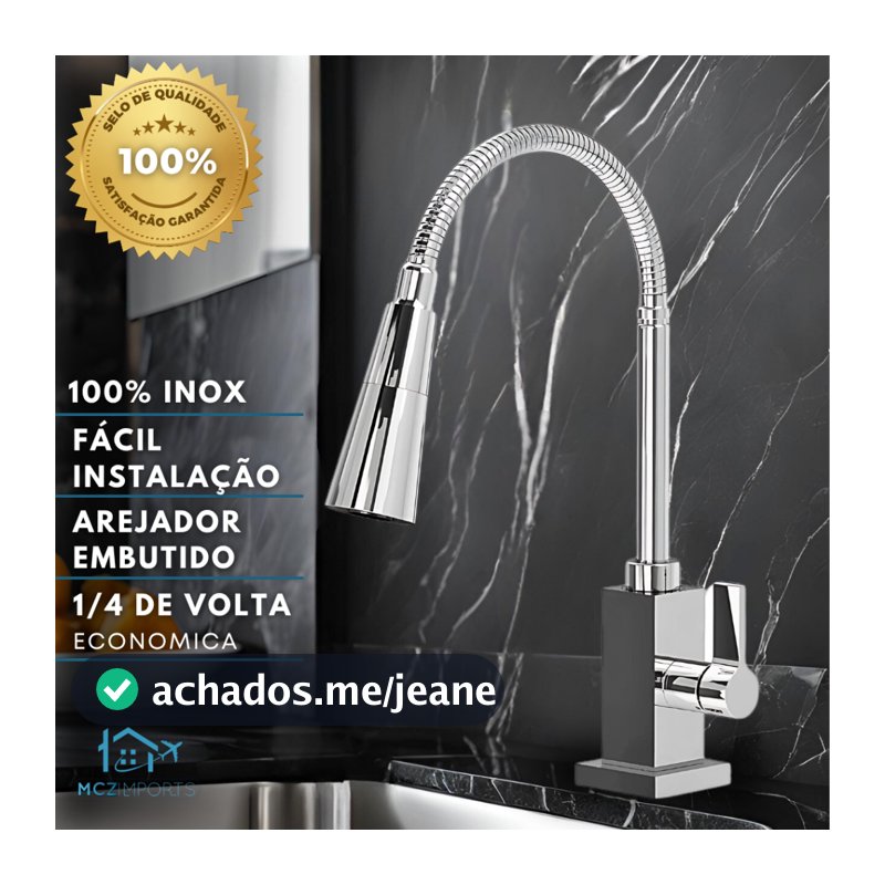 Torneira Gourmet Cozinha Bancada Mesa Pia Cano Inox Flexível Luxo
