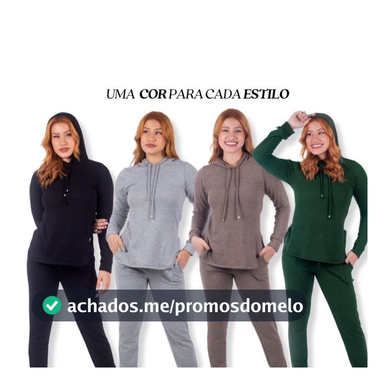 Conjunto Feminino Moletom Calça E Blusa Lanzinha Com Capuz Moda Inverno Envio Imediato