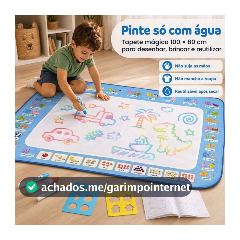 Tapete de Água Mágico Brinquedo Educativo para Criatividade Reutilizável Montessori Educativo Infantil