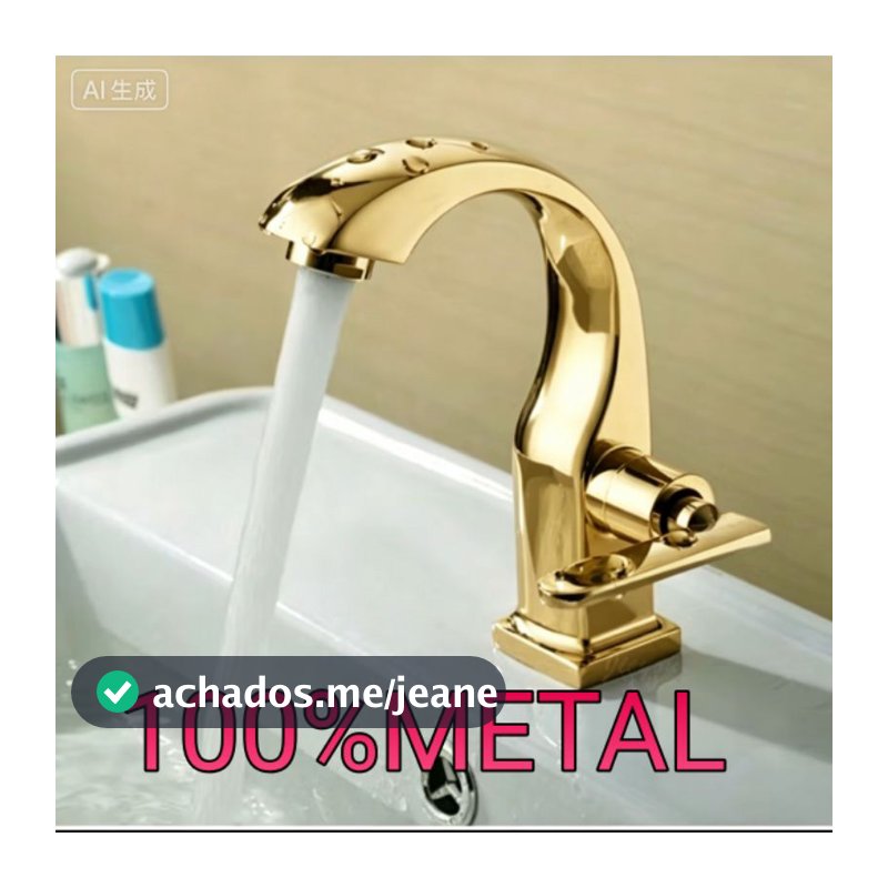 Torneira 100% Metal Brilhante Para Lavatório De Banheiro Dourado 15247G
