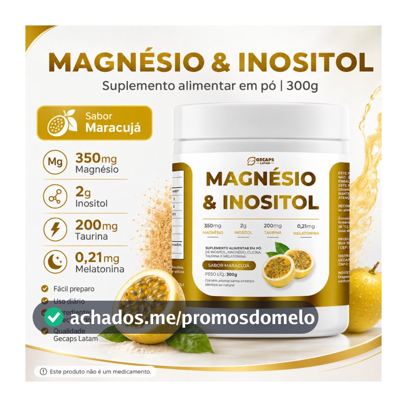 Magnésio & Inositol Gecaps Latam 300g Maracujá | Suplemento Alimentar em Pó | Magnésio Inositol Taurina
