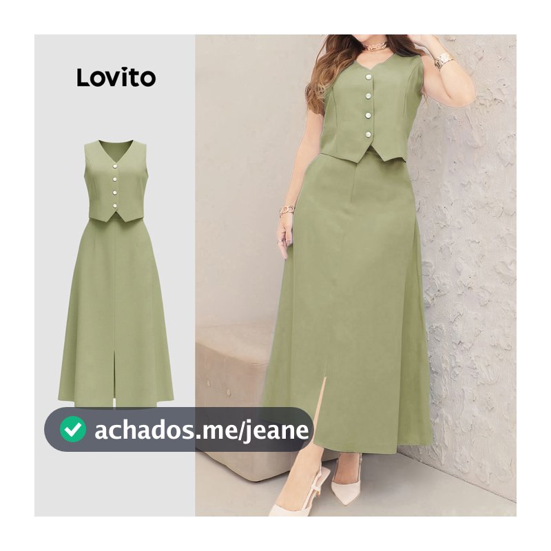 Lovito Conjunto Casual Tops ou Calças Amplas Primavera/verão Saia Verde Tops ou Calças para Mulheres LK3LD474