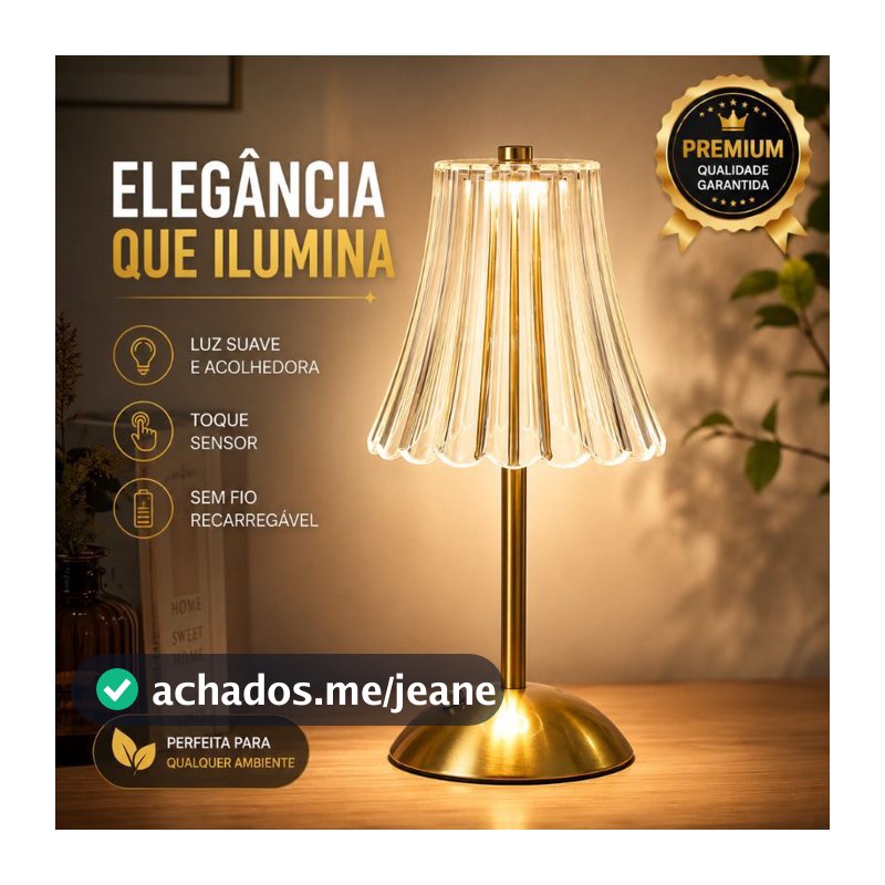 Luminária Decorativa Retrô Dourada LED Touch Sem Fio Recarregável 3 Luzes Quente Fria Neutra
