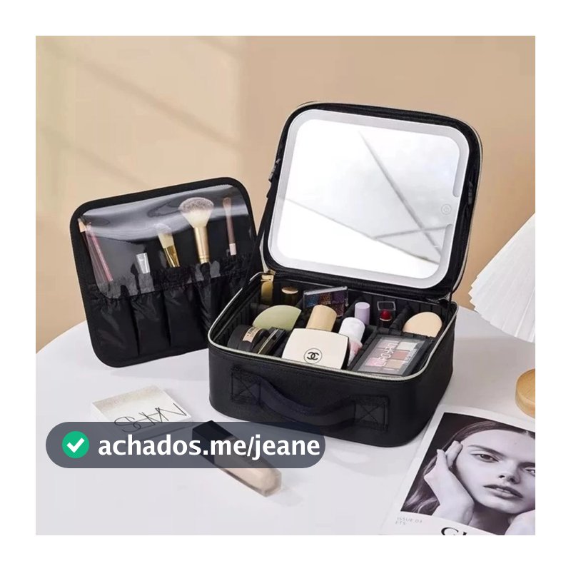 Kit Maleta Maquiagem completo Profissional Com Espelho e Luz Led e paleta de maquiagem