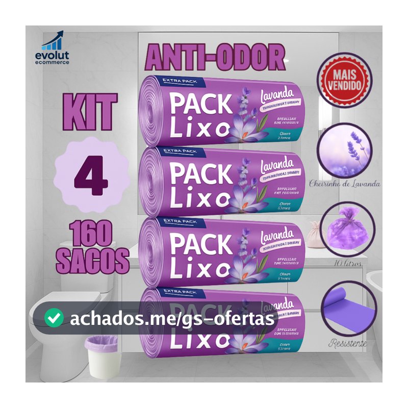 Kit 4 Rolos de Sacos de Lixo 10L – 160 Unidades | Neutraliza Odores | Ideal para Pia e Banheiro