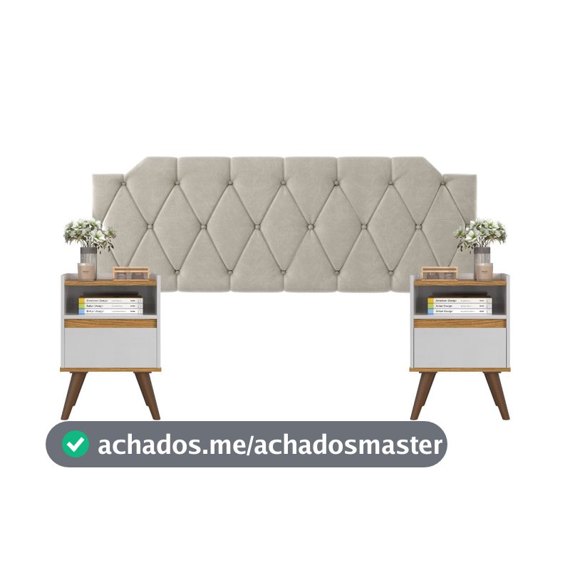 Conjunto Mesa De Cab Com Gaveta + Cabeceira Estofada Box Para Cama Queen KELLY E KIT TED BRA/FREIJÓ