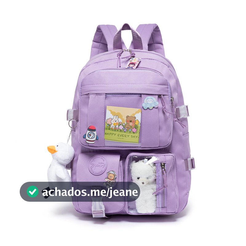 Mochila Bolsa Notebook Resistente Feminina Kawaii Ursinhos