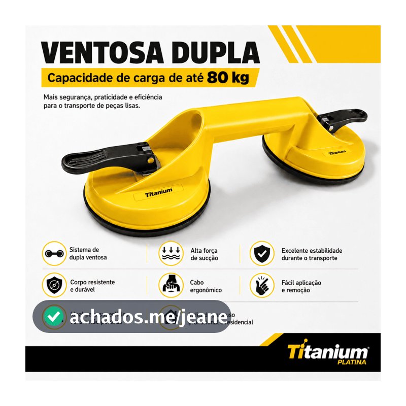 Ventosa Dupla Alta Pressão 80kg para Vidro Porcelanato Mármore e Granito Titanium Platina