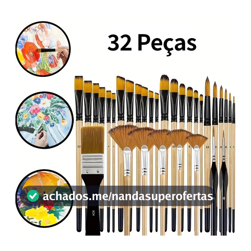 Kit 32 Peças Pincéis De Pintura Para Acrílica, Cerdas De Nylon Premium Com Redondo, Filbert, Plano, Ventilador