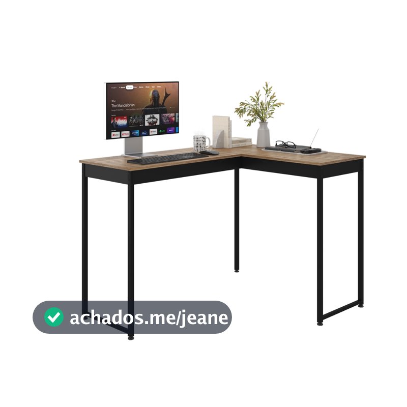Mesa de Canto Escrivaninha Escritório Home Office em L 110cm Apoio Industrial Preto Tampo Mesa em L Laminado Pier