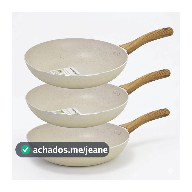Jogo 3 Frigideiras  22/ 24/ 26cm Creme Ceramico Antiaderente não gruda