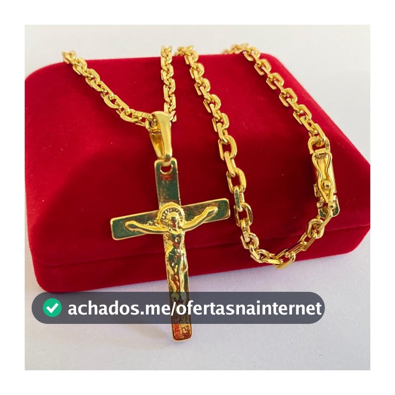 Corrente Cordão Moeda Antiga Banhado a Ouro 18k 3,5 mm/70 Cm+ Pingente Crucifixo (1 ano de garantia)