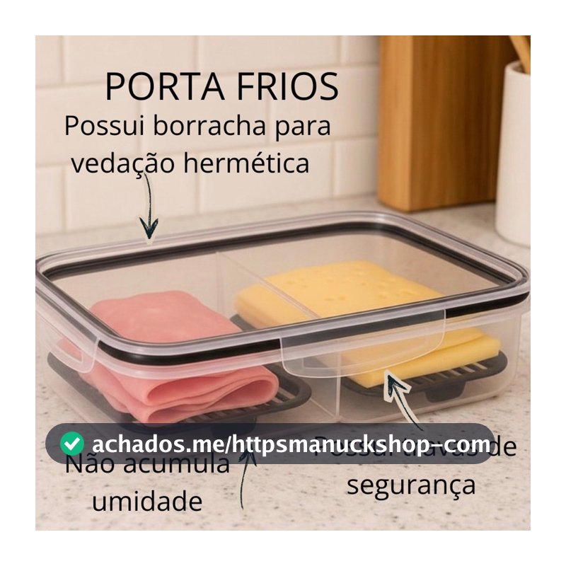 Porta Frios Duplo Preto para Presunto e Queijo Com Fundo Removível Para Conservar e Organizar a Geladeira Hermetico