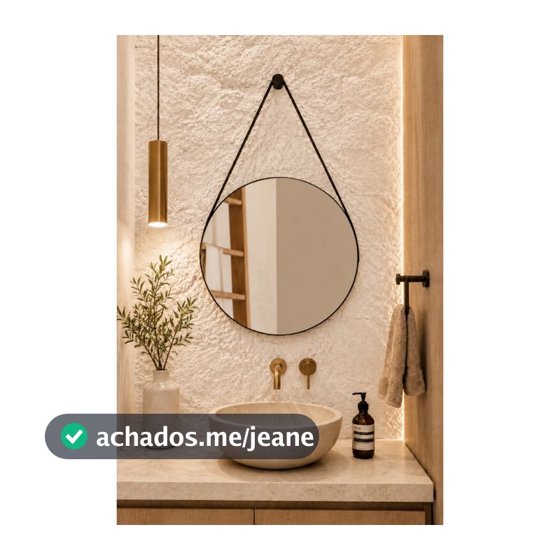 Espelho Adnet 50cm com Alça e Suporte para Banheiro Sala Lavabo Hall