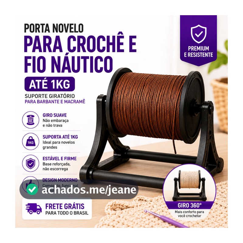 Porta Novelo para Crochê e Fio Náutico Premium até 1kg | Suporte para Barbante e Macramê