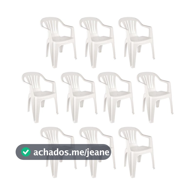 Conjunto com 10 Cadeiras Plásticas Branca MOR - 15151101