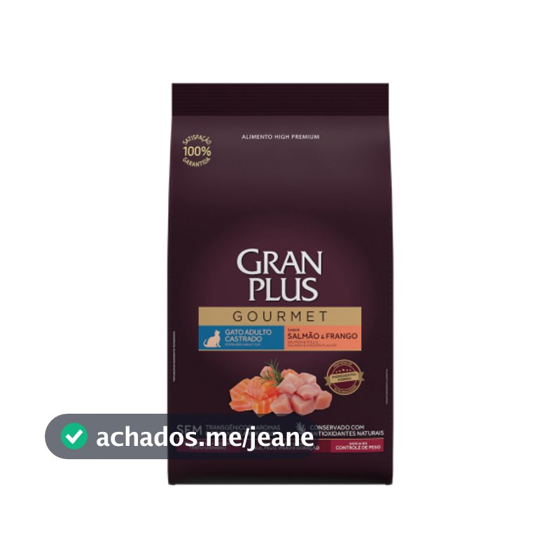 Ração Gran Plus Gourmet Gato Castrado Salmão E Frango 10,1kg