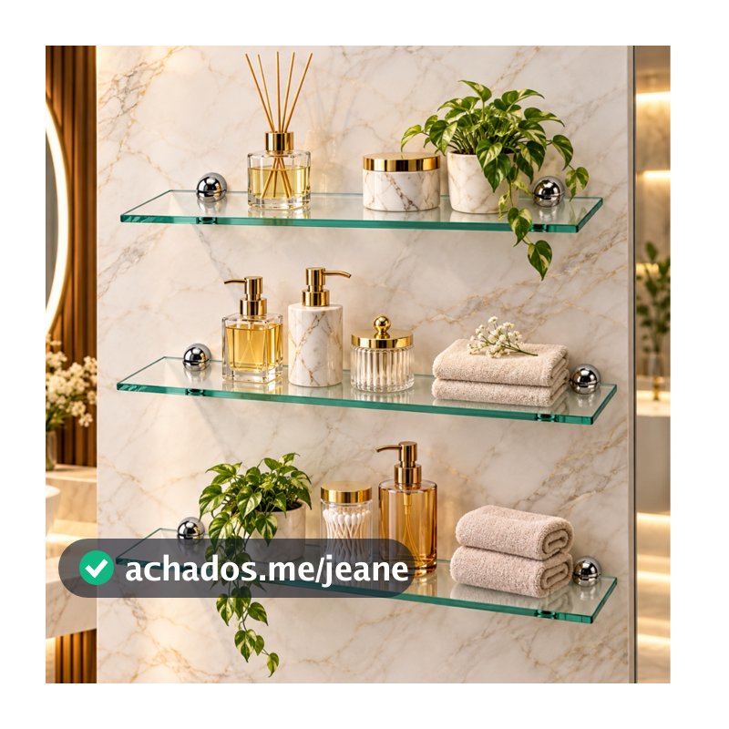 Kit 3 Prateleira de Reto Vidro Porta Shampoo Organizador Objetos Para Banheiro Cozinha e Lavanderia