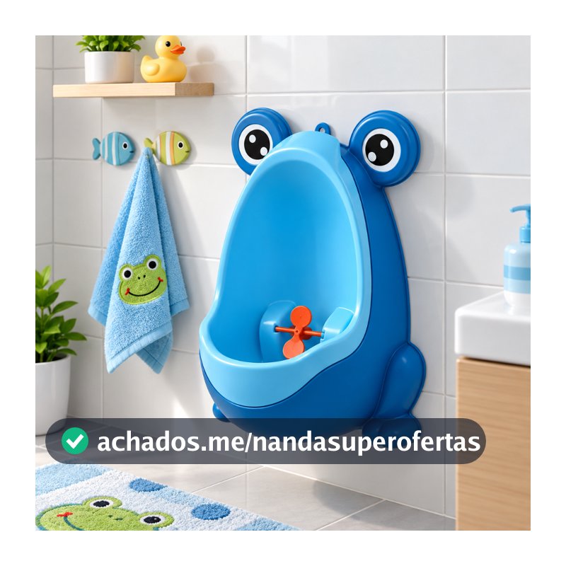 Mictório Infantil Sapinho Para Menino Desfralde Com Hélice Giratória Parede Azul