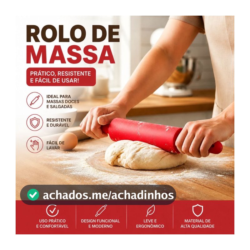 Rolo de Silicone para Massa Antiaderente 30cm Abre Massa Pizza Pães Pastel Biscoitos Confeitaria Padaria Culinária