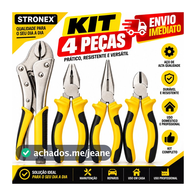 KIT JOGO DE 4 ALICATES PROFISSIONAL ALICATE DE PRESSÃO UNIVERSAL BICO CORTE DIAGONAL 10 JOGO DE FERRAMENTAS COM CHAVINHA
