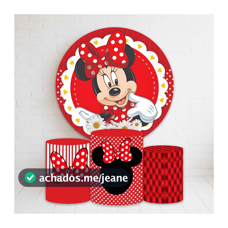 Kit Painel Redondo + Trio Capas Cilindro Sublimado 150x150 Completo Varios Temas Minnie
