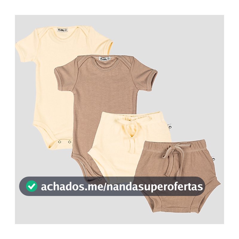 Conjunto/Kit Lilobu 2 Body Manga Curta + 2 Shorts Canelado Bebê Menina Menino RN ao GG 05k2
