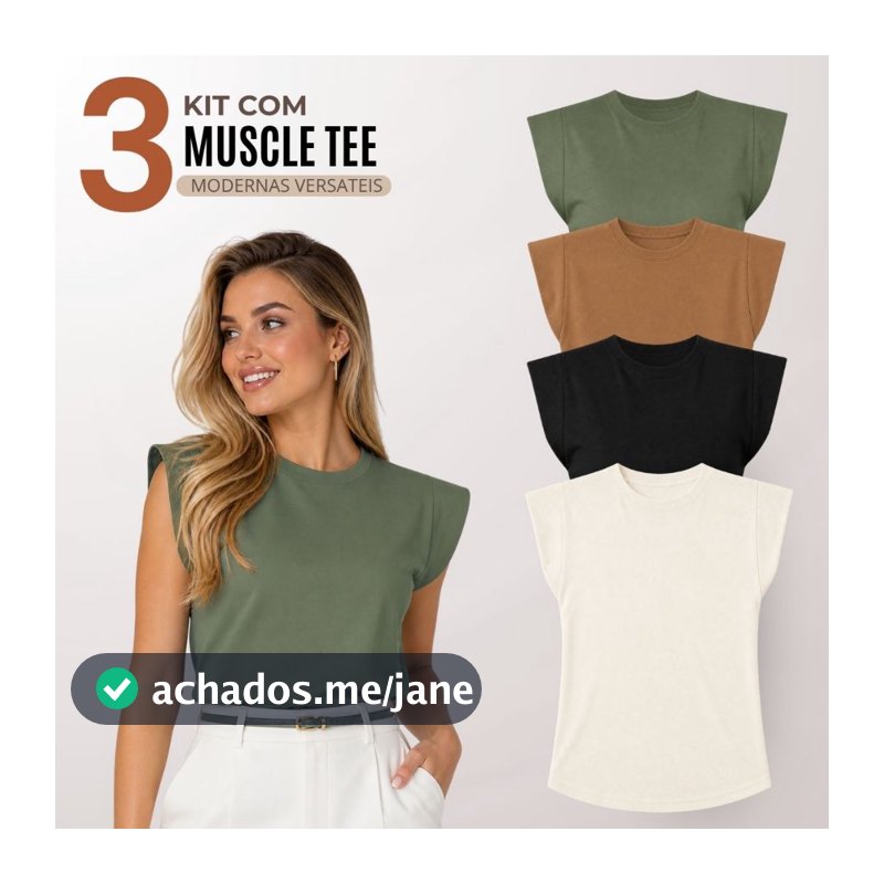 Kit 3 Blusas Feminina Muscle Tee Moderna Casual 100% Algodão - F00