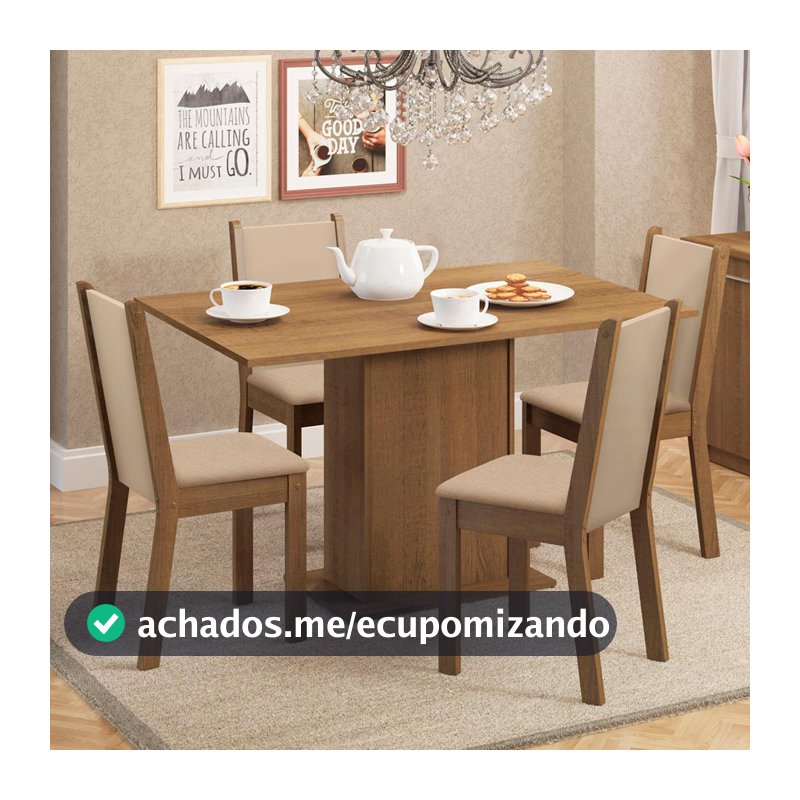 Conjunto Sala de Jantar Mesa Tampo de Madeira 4 Cadeiras Talita Madesa