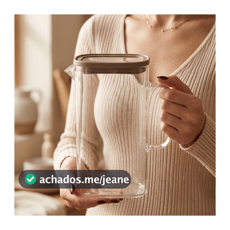 Jarra De Vidro Borossilicato Com Tampa Silicone Quadrada Agua Suco Geladeira Minimalista Luxo 1,5L