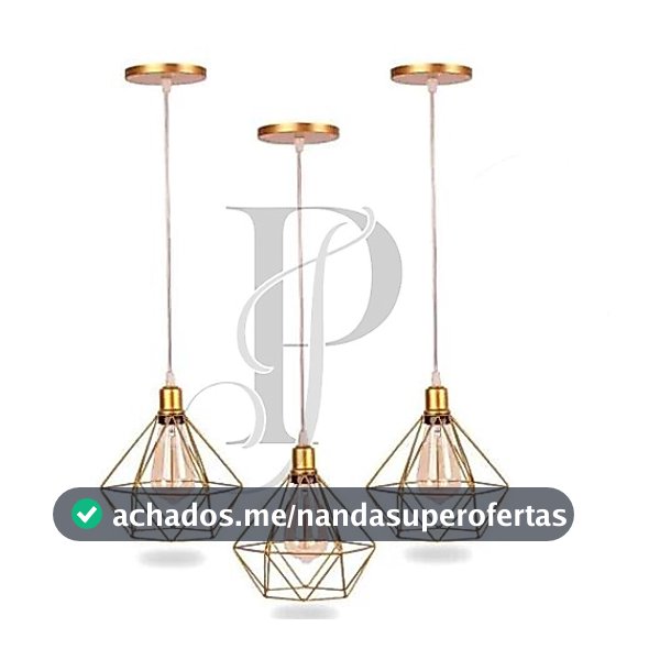 Kit 3 Pendente Aramado Diamante Luminária Lustre Teto Retro Industrial
