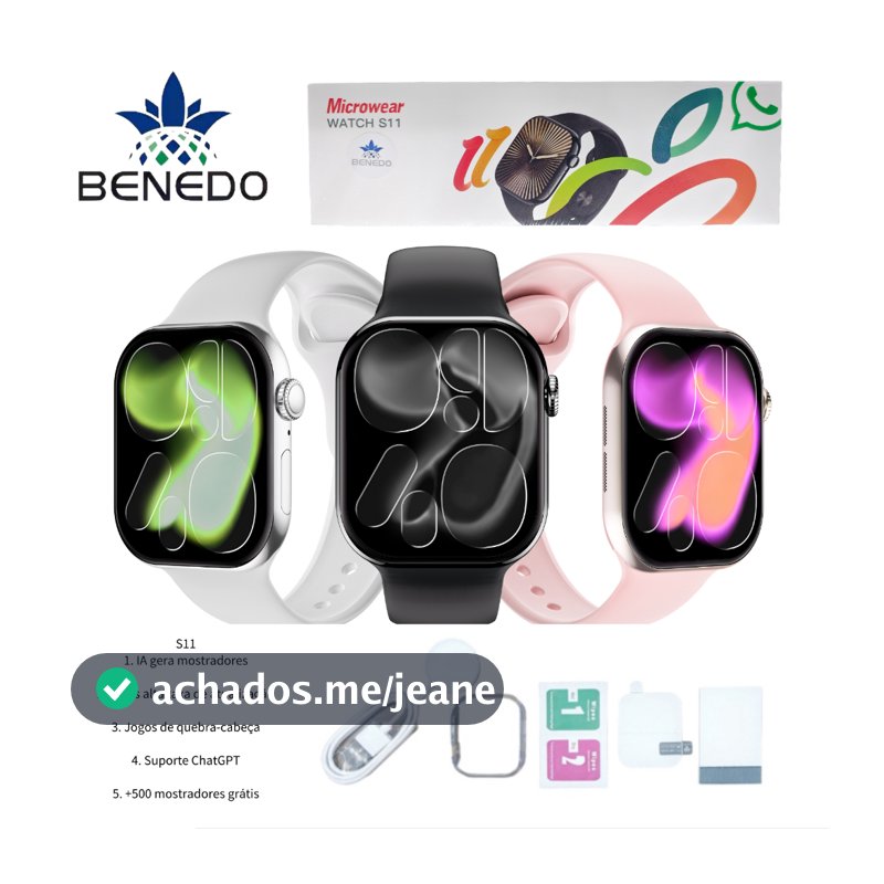 Smartwatch Microwear S11 Séries 11 46mm GPS 2 Pulseira capa pelicula Chat Gpt Original inteligentes