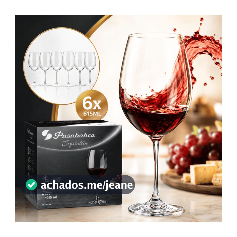 Taça De Vinho Cristal 615ml Jogo 6 Peças Vinho Premium Mesa de Jantar Elegante Resistente Vinho e Água