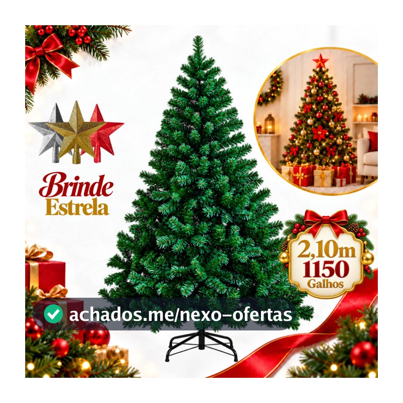 Árvore de Natal Pinheiro 2,10m 1150 Galhos Cheia Verde Luxo Tradicional