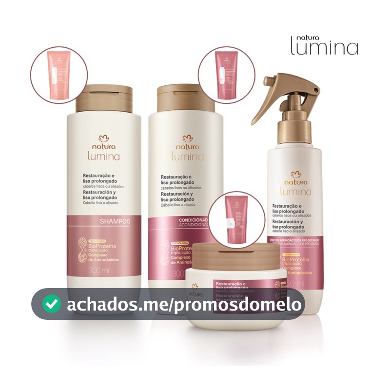 Lumina para Restauração e Liso Prolongado Natura: Shampoo, Condicionador, Máscara Restauradora e Spray de Aminoácidos