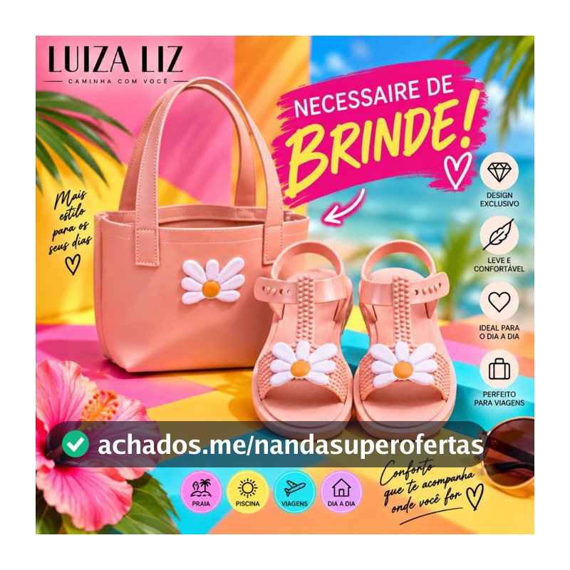 Sandalia Feminina Infantil Rasteirinha Confortavel Margarida + Bolsa de Brinde