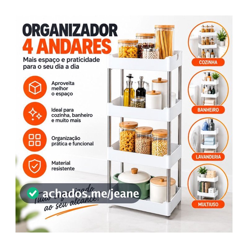 Estante Organizadora Vertical 4 Bandejas Multiuso Plástico com Estrutura Metálica