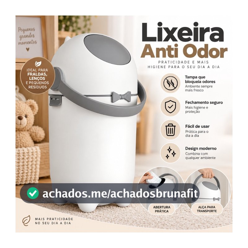 Lixeira Anti Odor para Fraldas Bebê e Pets Lixo Mágico com Tampa Vedada