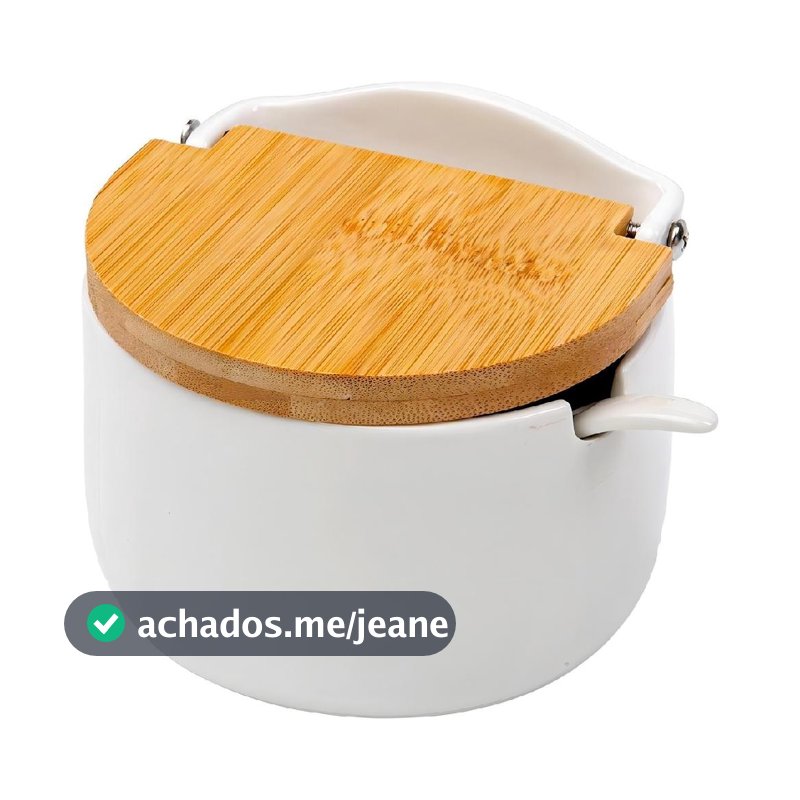 Saleiro De Mesa Em Cerâmica Tampa De Madeira Bianco Lyor